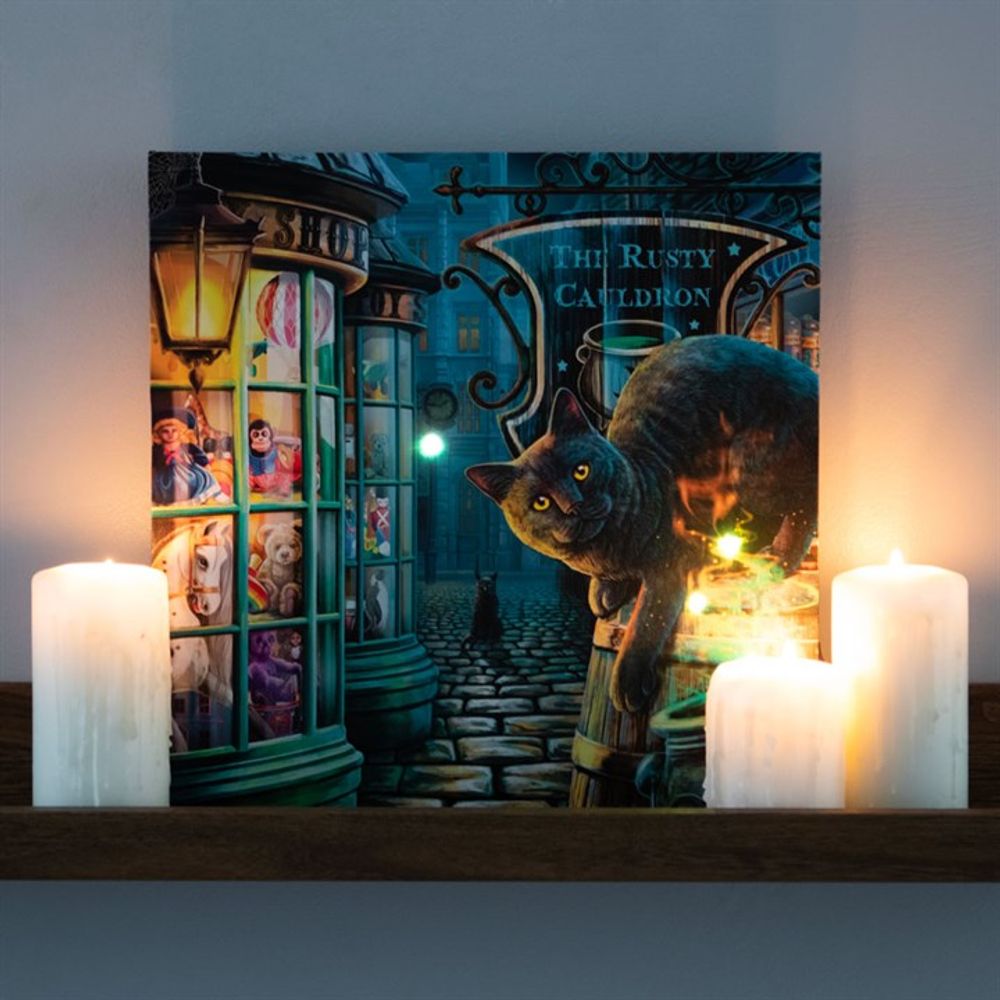 The Rusty Cauldron Light Up Canvas Plaque by Lisa Parker - Cat Brew Club