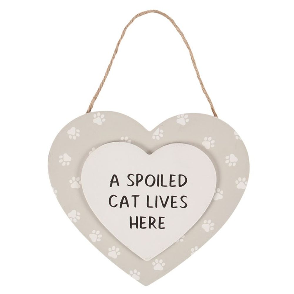 A Spoiled Cat Lives Here Hanging Heart Sign - Cat Brew Club
