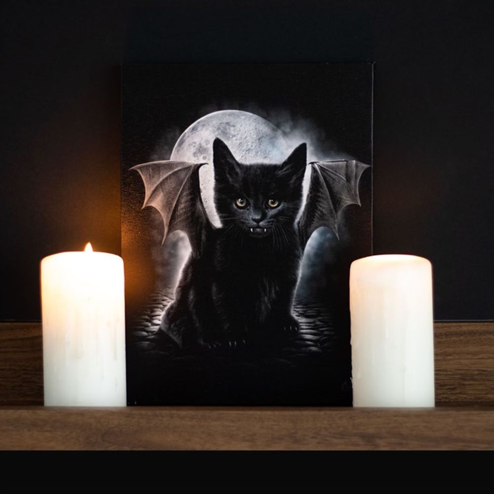 19x25cm Gothic Bat Cat Canvas Wall Plaque by Spiral Direct - Cat Brew Club