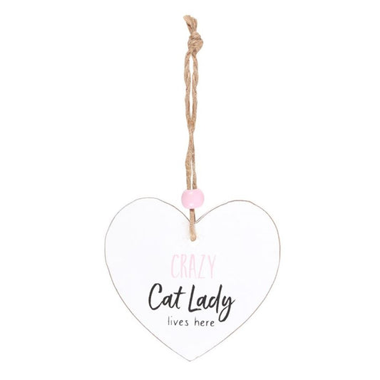 Crazy Cat Lady Hanging Heart Sentiment Sign - Cat Brew Club