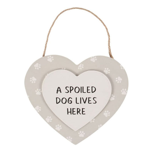 A Spoiled Dog Lives Here Hanging Heart Sign - Cat Brew Club