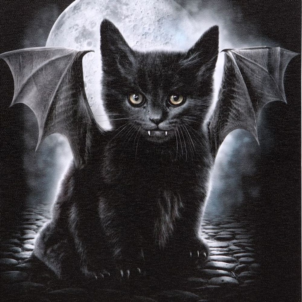 19x25cm Gothic Bat Cat Canvas Wall Plaque by Spiral Direct - Cat Brew Club