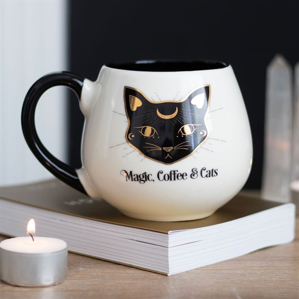 Magic, Coffee & Cats Rounded Mug - Whimsical Coffee Cup - Cat Brew Club