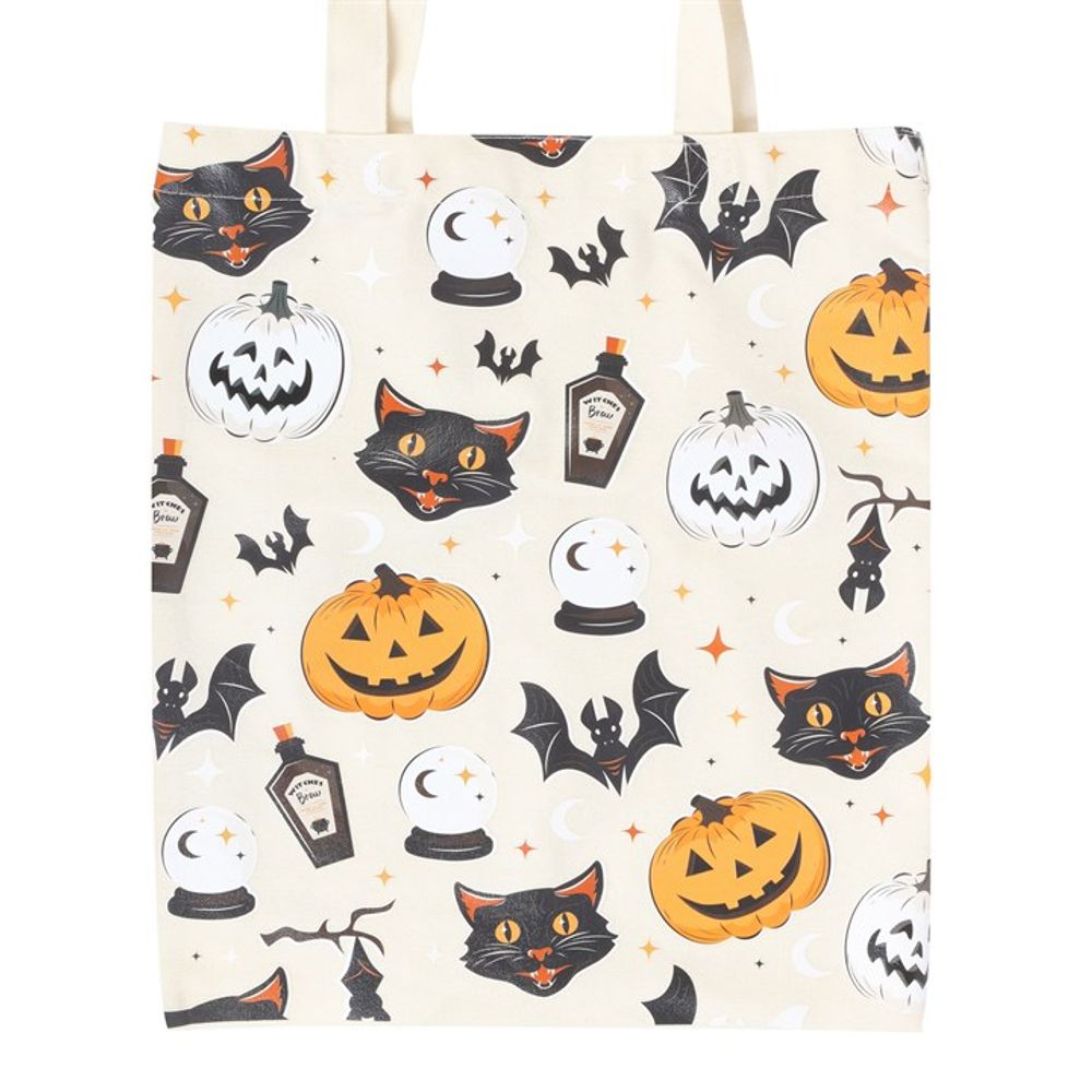 Spooky Cat and Pumpkin Tote Bag - Polycotton Shopping Bag - Cat Brew Club