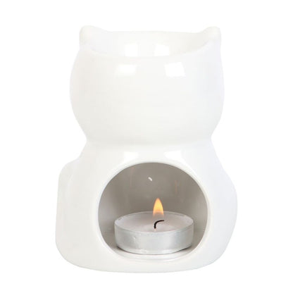 Shiny White Cat Oil Burner - Ceramic Aromatherapy Diffuser - Cat Brew Club