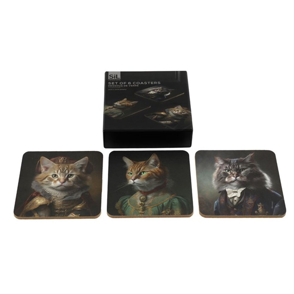 Set of 6 Cat Head Portrait Coasters - Cat Brew Club