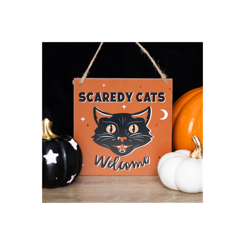 Scaredy Cats Welcome Hanging Sign - Fun Home Decor - Cat Brew Club