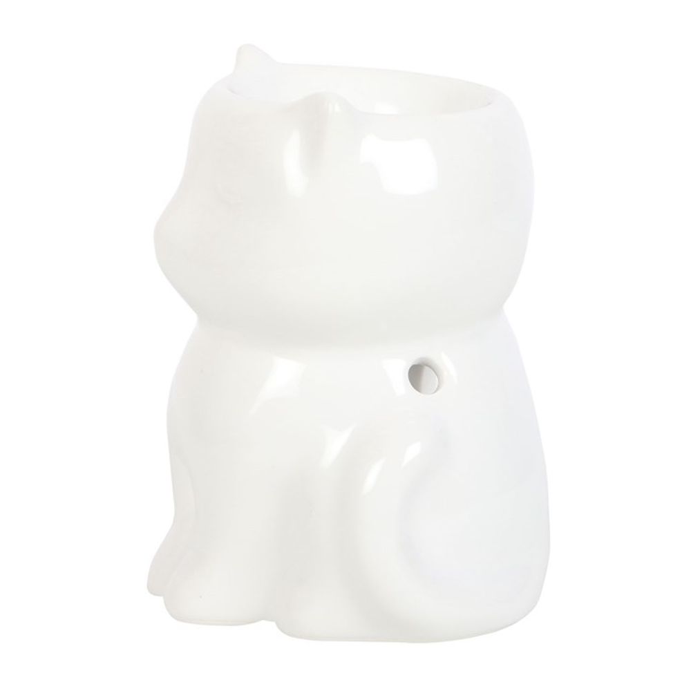 Shiny White Cat Oil Burner - Ceramic Aromatherapy Diffuser - Cat Brew Club