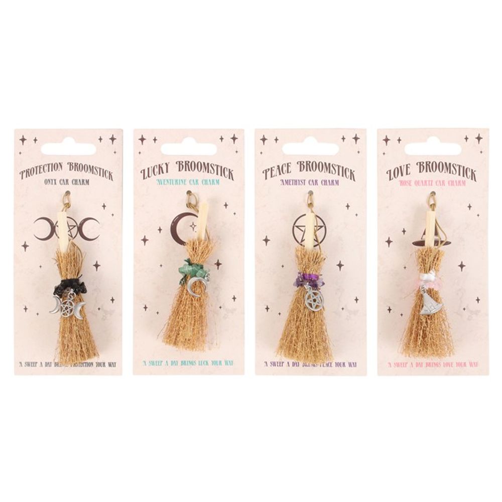 Pack of 12 Lucky Crystal Broomstick Car Charms - Cat Brew Club